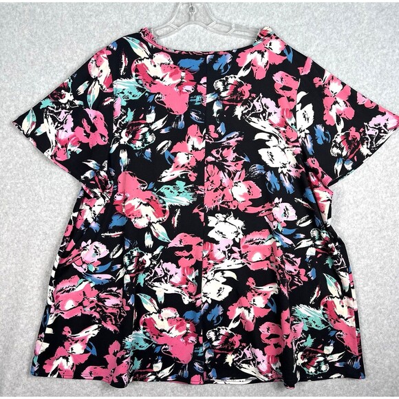 Lane Bryant Top Womens 22/24 Floral Blouse Plus Size Short Sleeve Black - Picture 3 of 14